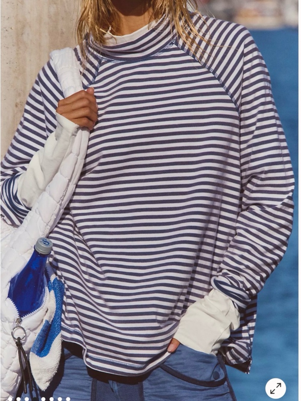 FP Movement by Free People Restoration Yarn Dye Stripe Layer Navy and White Top - Picture 3 of 15